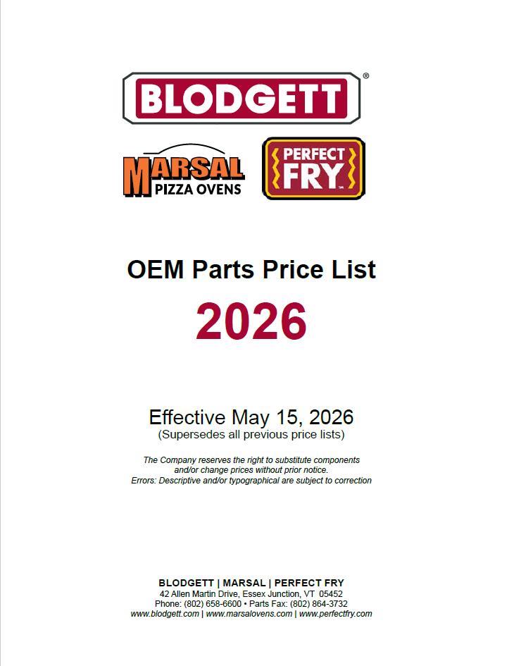 Blodgett Parts Price Cover